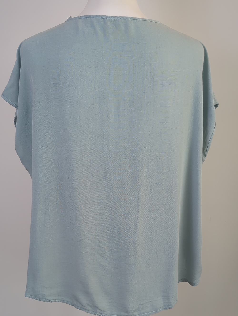 Allie Rose Boho Lace Trim Tie Front V-Neck Blouse Mint Sage Blue Green MEDIUM - Picture 10 of 16